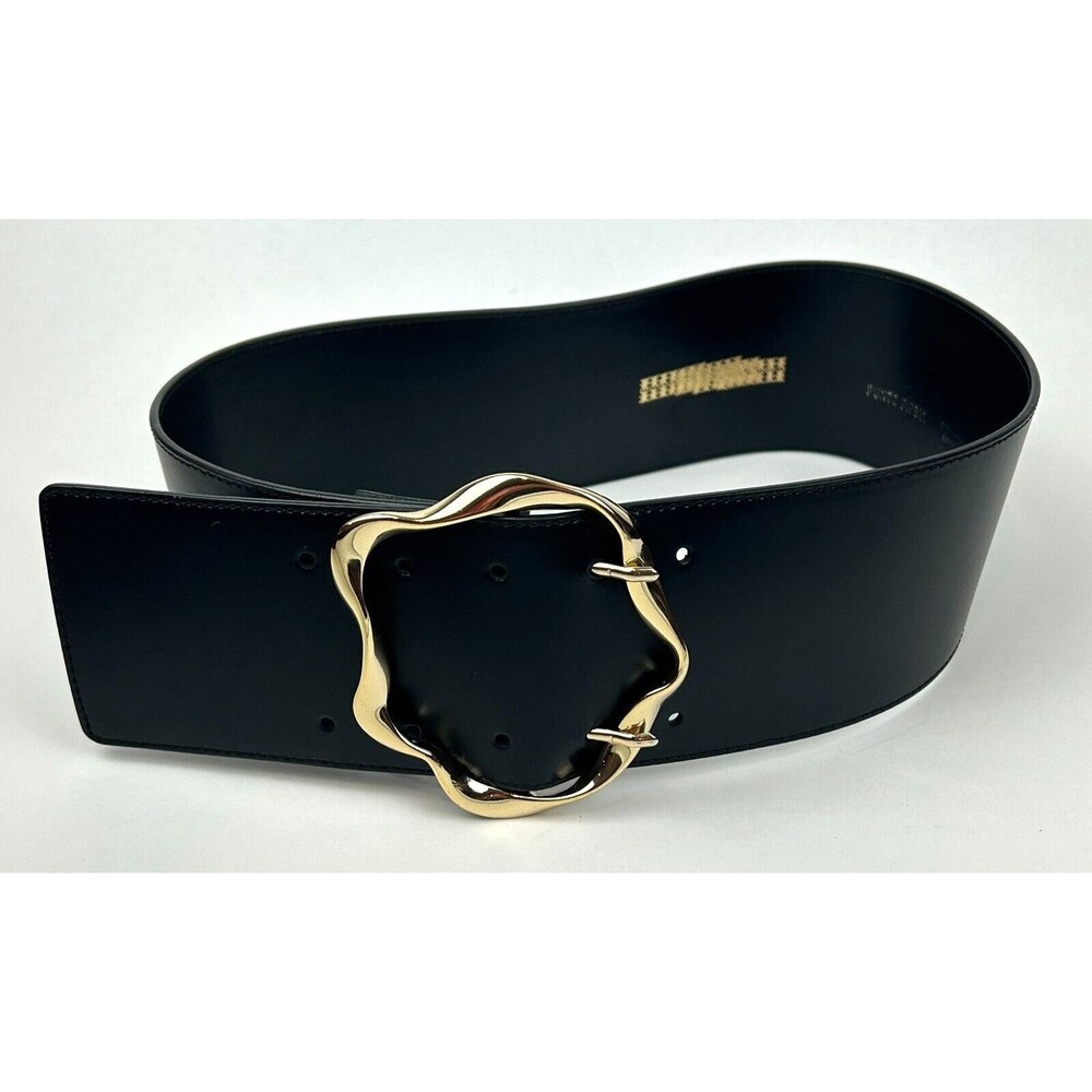 Punto Fibbia Italian Black Leather 3" Belt  Gold Buckle Size S NEW